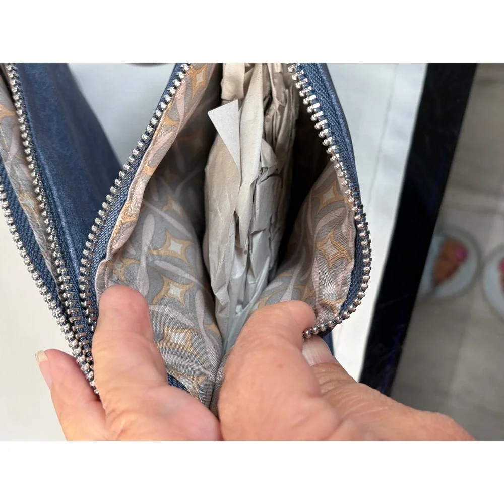 CXL by Christian Lacroix Luca PU Denim Double Slim Pouch Wristlet Indigo Denim